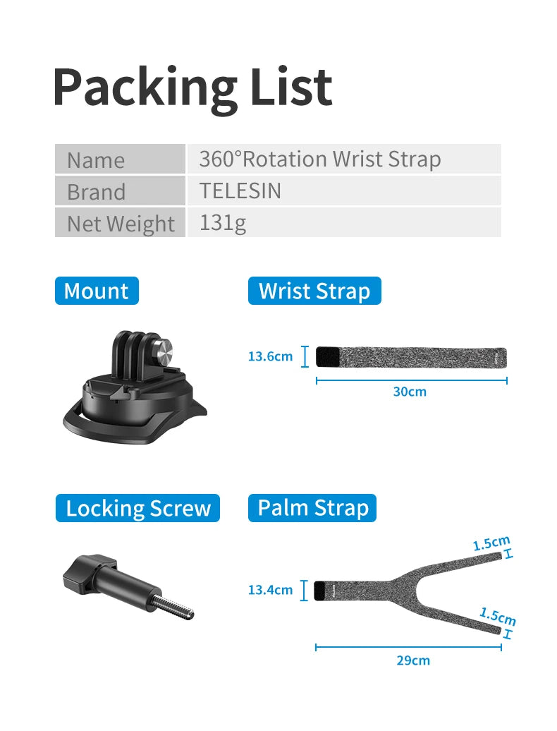 TELESIN 360° Rotating Action Camera Wrist Mount