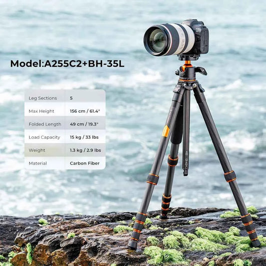 K&F A255C2 Carbon Fibre Tripod with 360 Degree Ball Head