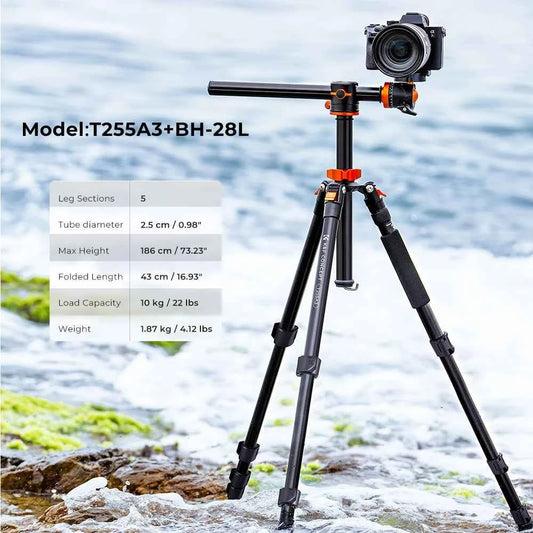 K&F T255A3 186cm Aluminium Tripod with Transverse Column