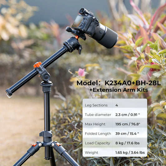 K&F Concept 76.7-Inch Multi-Angle Camera Tripod with Phone Mount