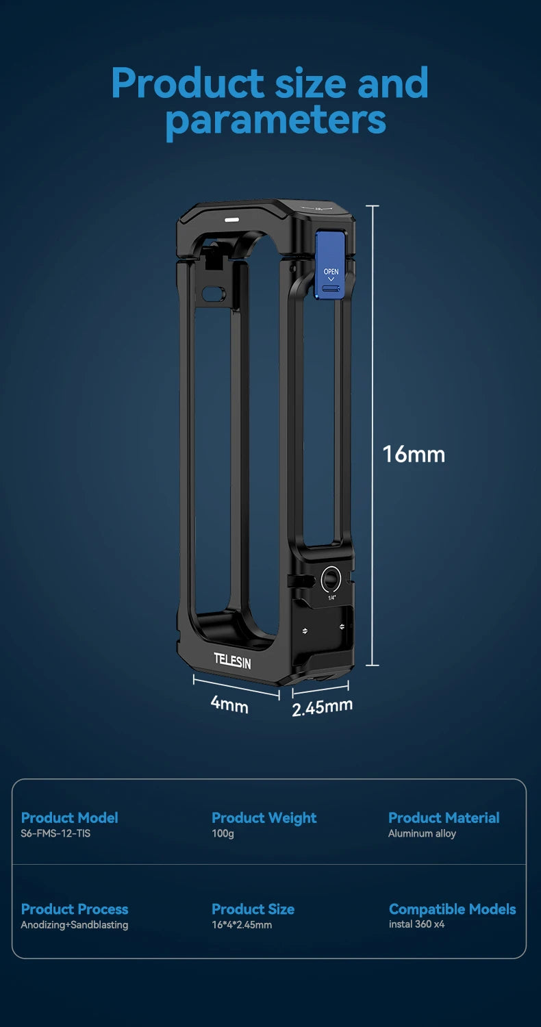 TELESIN Aluminium Frame Cage for Insta360 X4