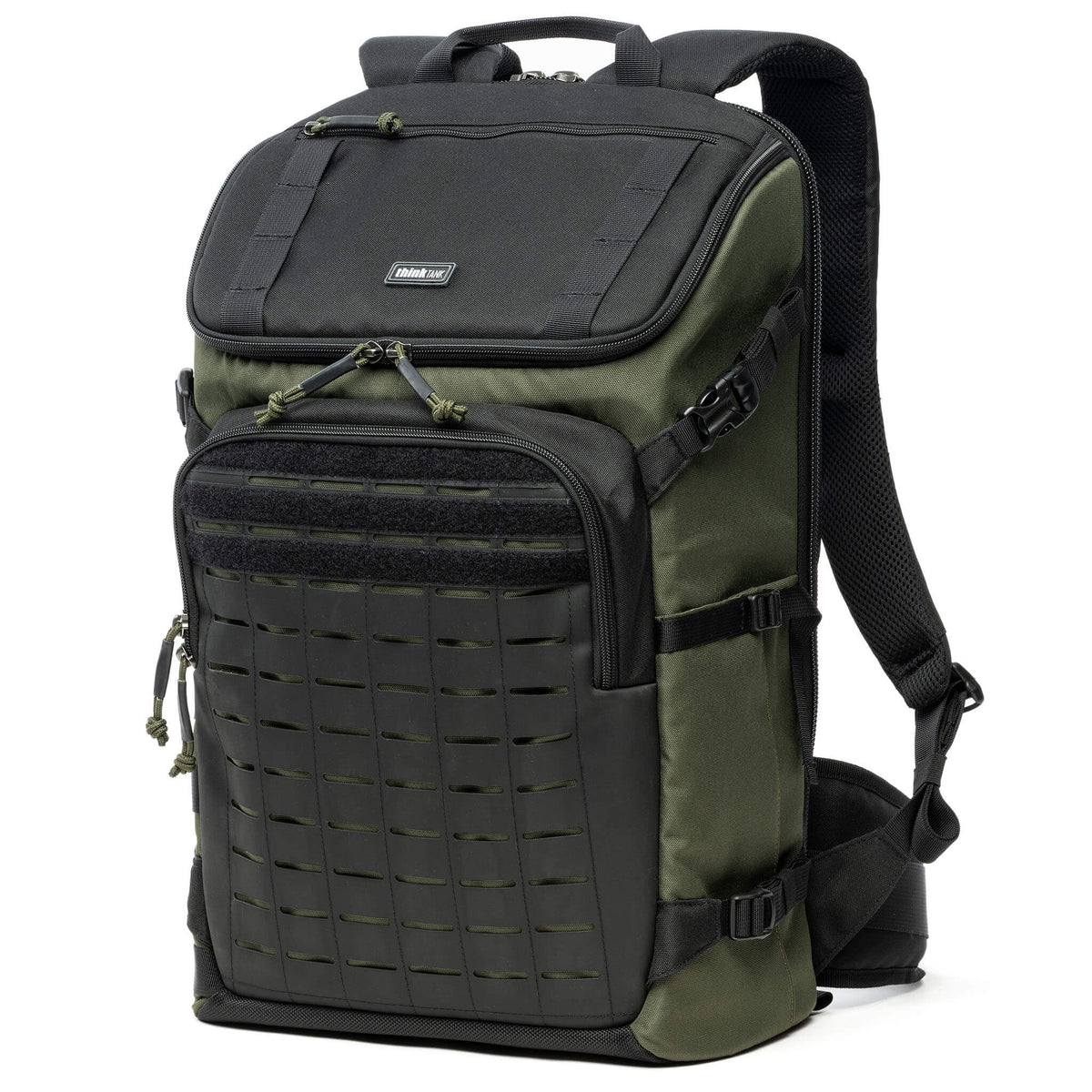 Think Tank DarkLight 25L Montane Green tactical camera backpack front left view