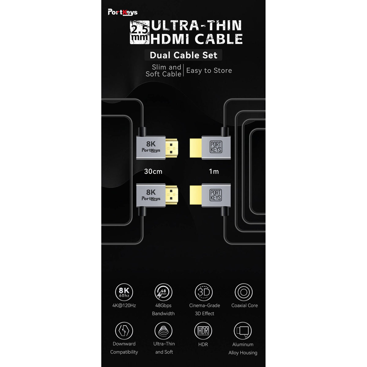 Portkeys Ultra-Thin HDMI A-to-A Cable – 1m