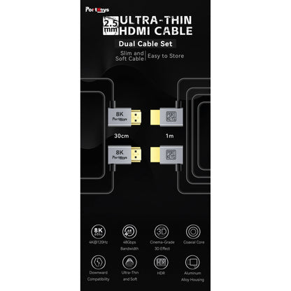 Portkeys Ultra-Thin HDMI A-to-A Cable – 30cm