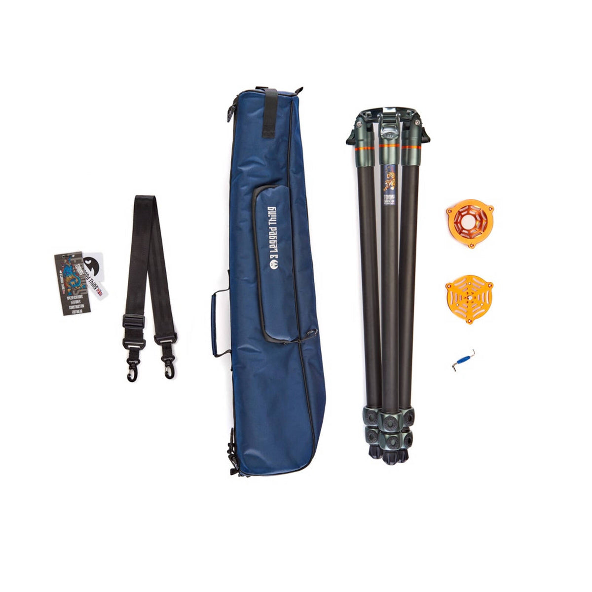 3 Legged Thing Legends Tommy tripod folded with carry bag and included accessories