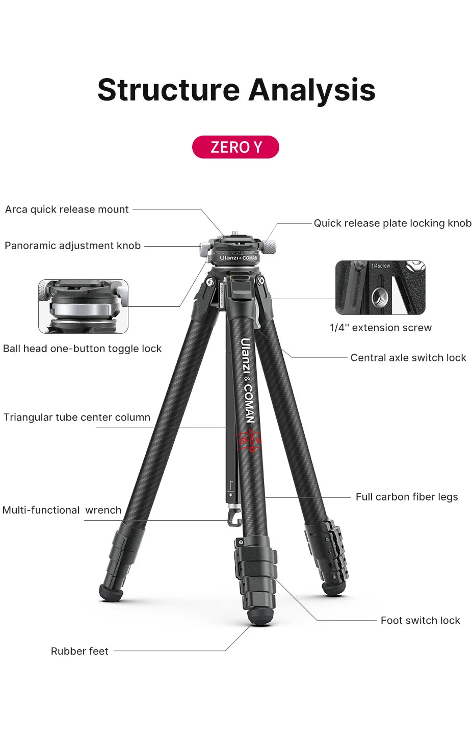 Ulanzi x COMAN Zero Y Carbon Fibre Travel Tripod