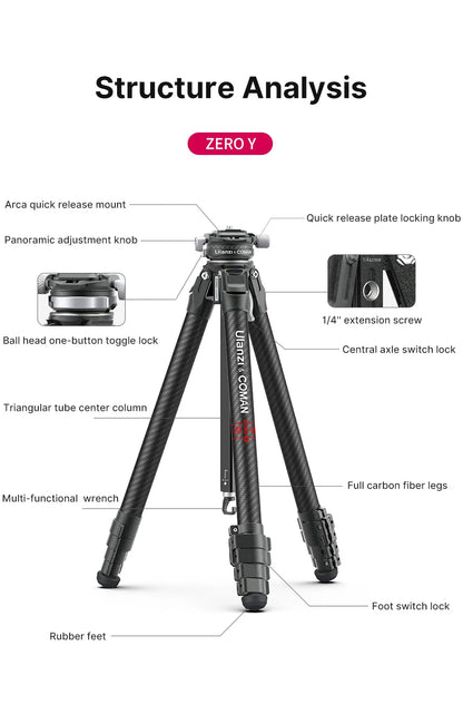 Ulanzi x COMAN Zero Y Carbon Fibre Travel Tripod