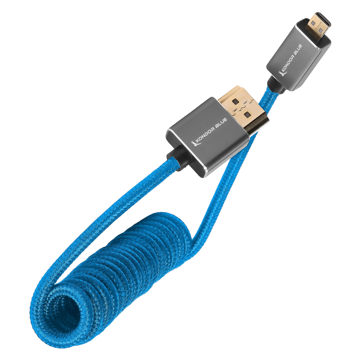 Kondor Blue Coiled Micro HDMI to HDMI Cable 30–60cm – Blue