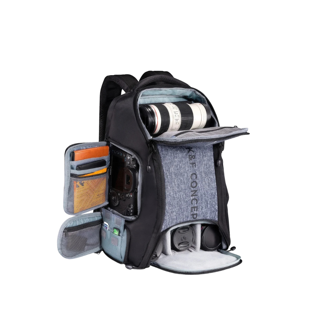K&F Concept 25L Camera Backpack with Tripod Strap & Rain Cover - Gray