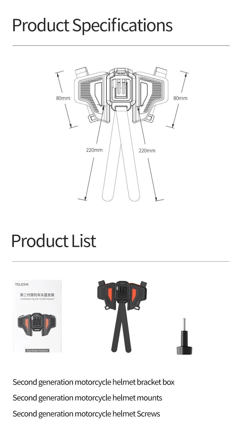TELESIN Foldable Motorcycle Helmet Chin Mount - CameraHUB