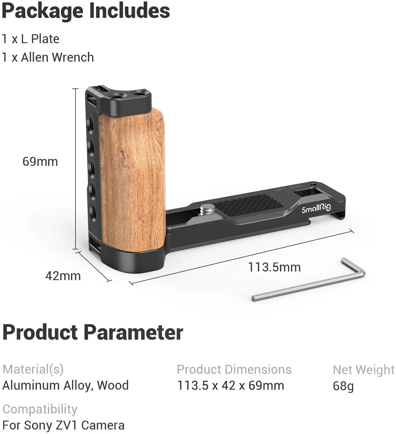 SmallRig L-Shape Wooden Grip for Sony ZV-1
