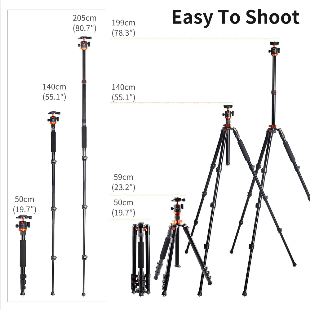 K&F Concept 80.7-Inch Aluminium Camera Tripod with 10kg Load Capacity