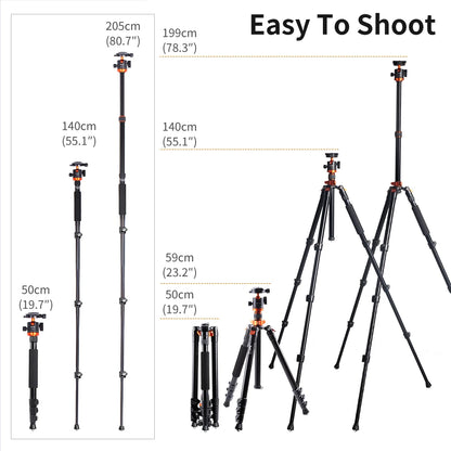 K&F Concept 80.7-Inch Aluminium Camera Tripod with 10kg Load Capacity