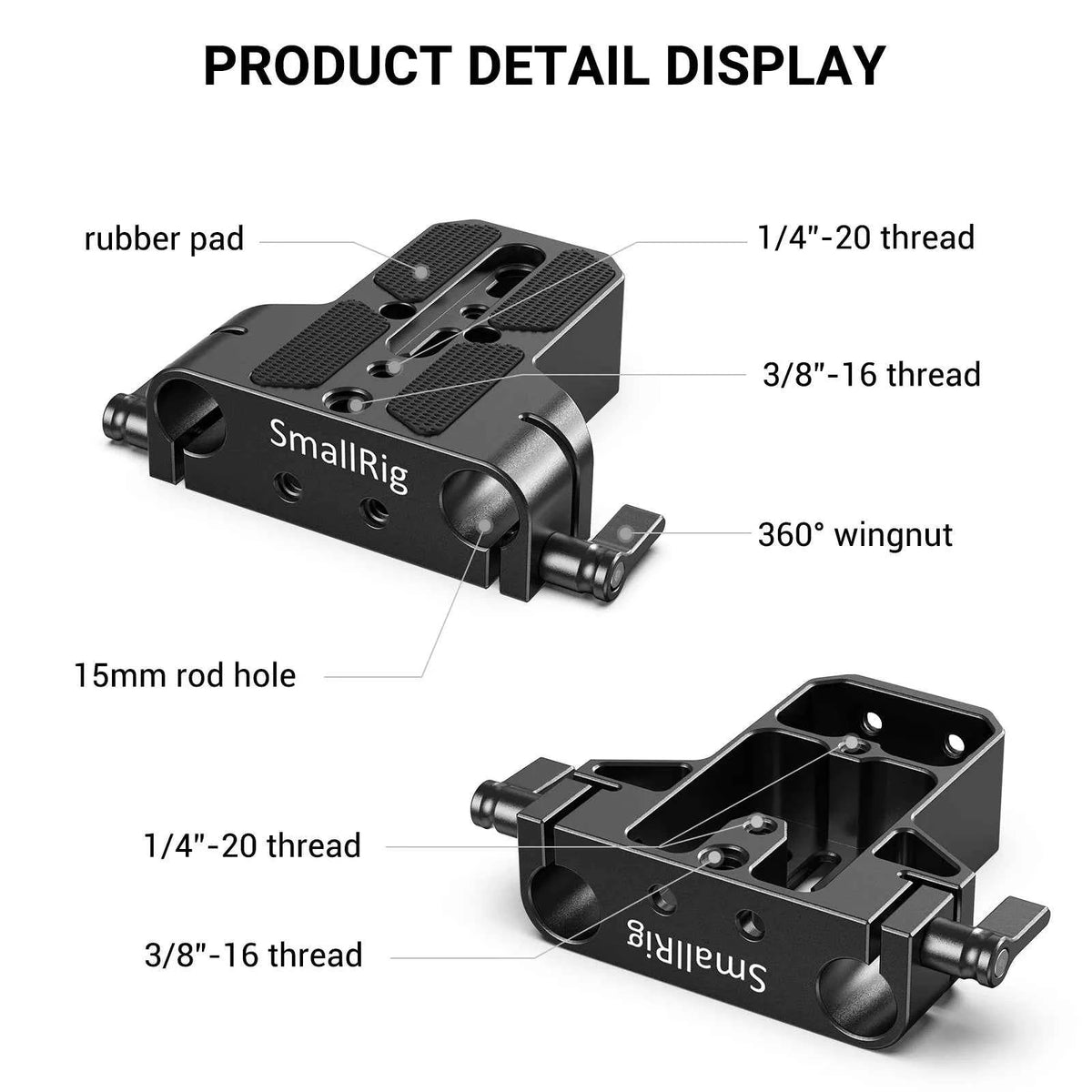 SmallRig 1674 Camera Baseplate with Dual 15mm Rod Clamp