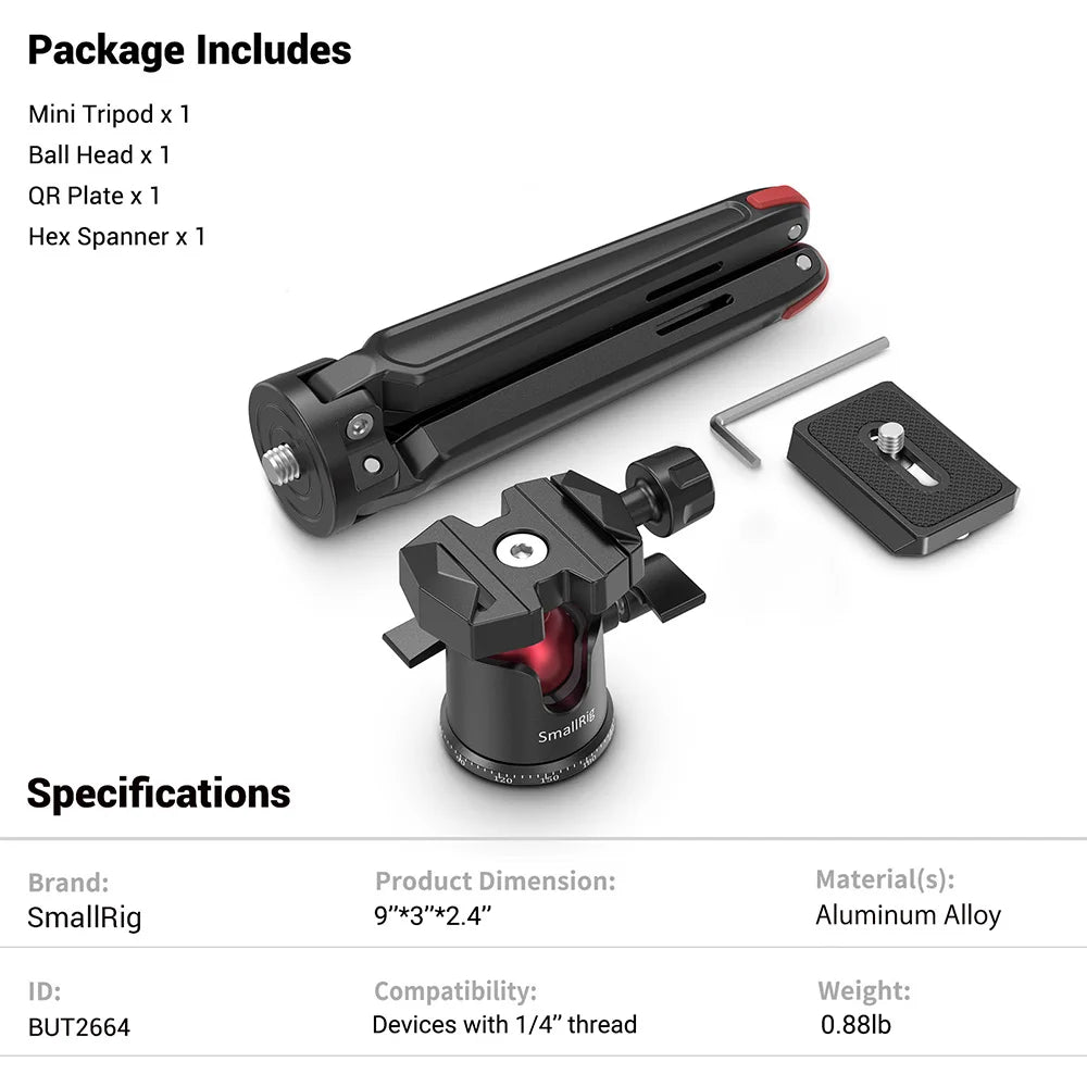 SmallRig Tabletop Camera Tripod with Arca-Type Quick Release Plate