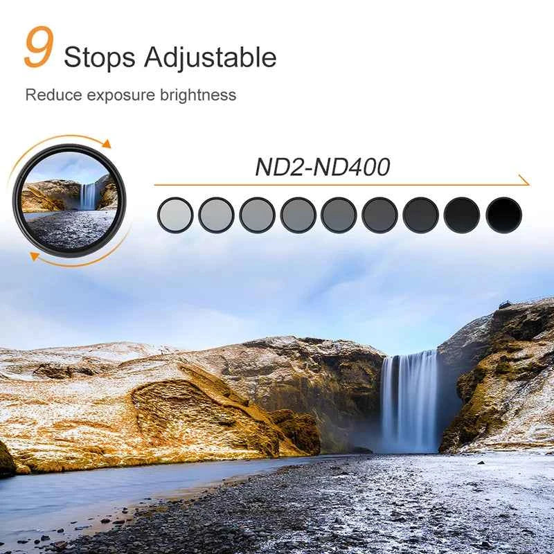 K&F CONCEPT Variable ND Lenses Filter Slim Fader Adjustable ND2 to ND400 Neutral Density 37mm 49mm 52mm 58mm 62mm 67mm 77mm 82mm
