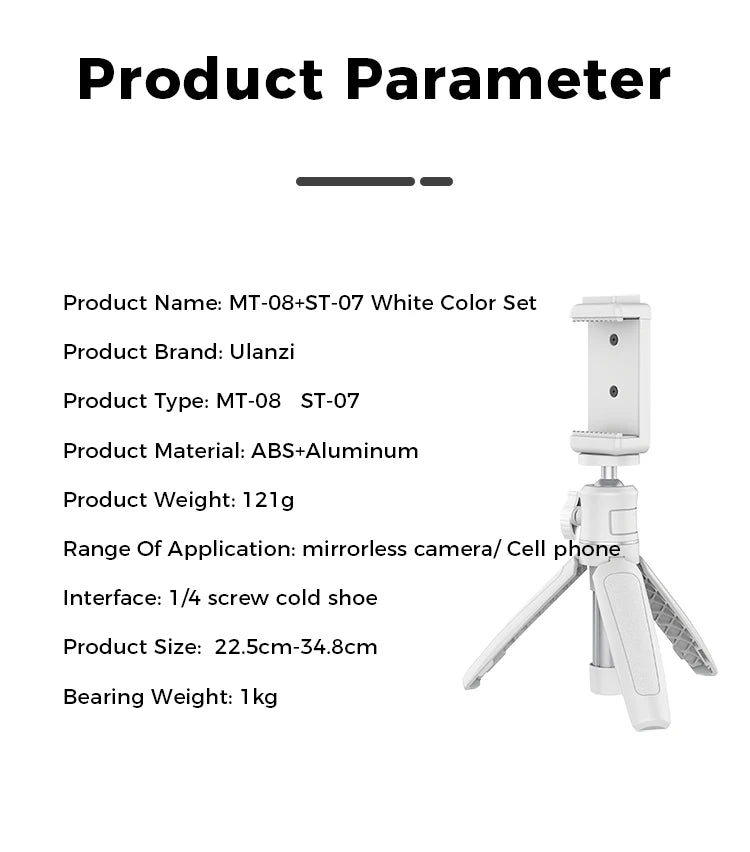 Ulanzi MT-08 White Mini Tripod and Hand Grip