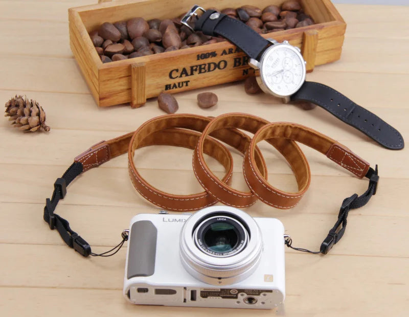 Camera Hub Essentials PU Leather Compact Camera Neck Strap - A style light brown