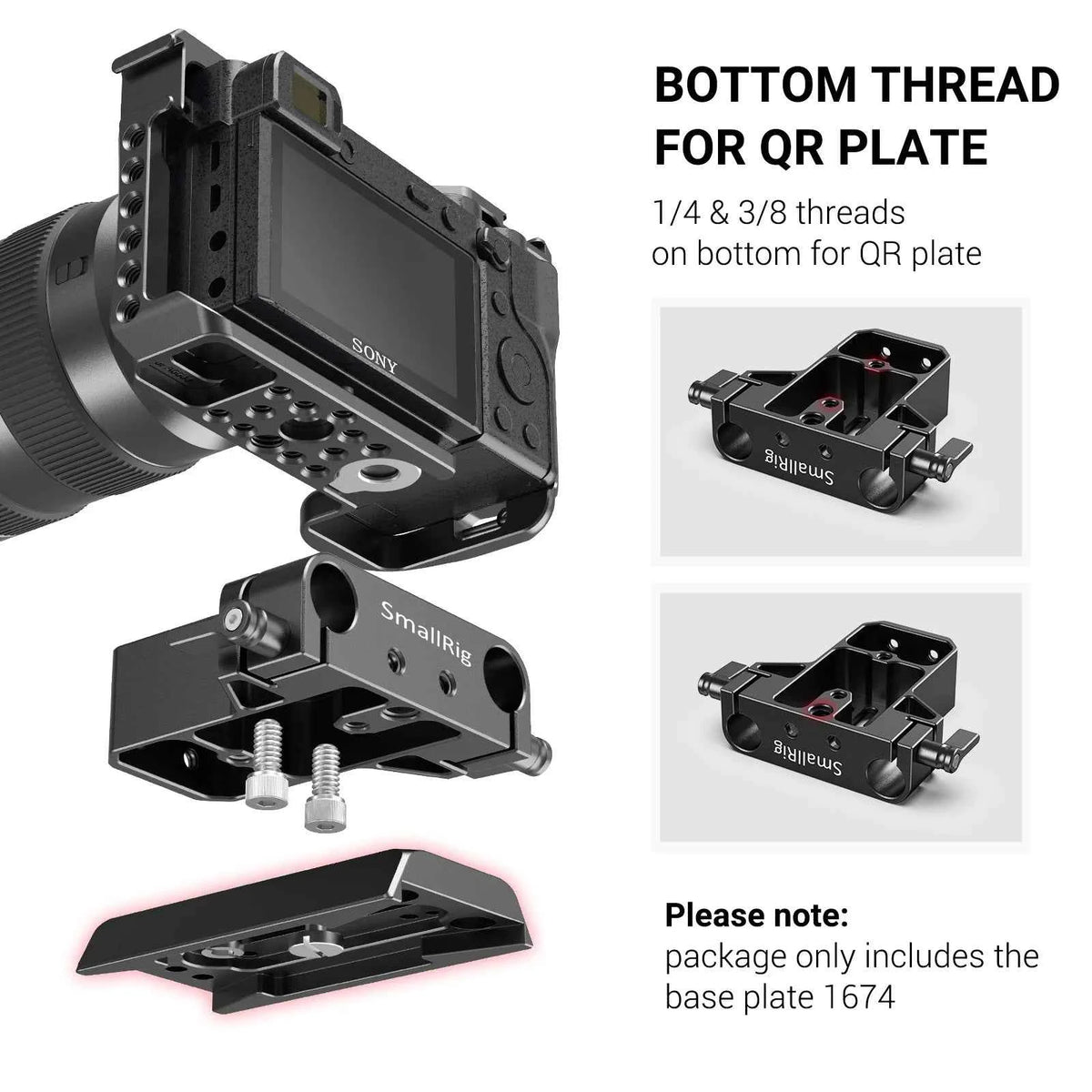 SmallRig 1674 Camera Baseplate with Dual 15mm Rod Clamp