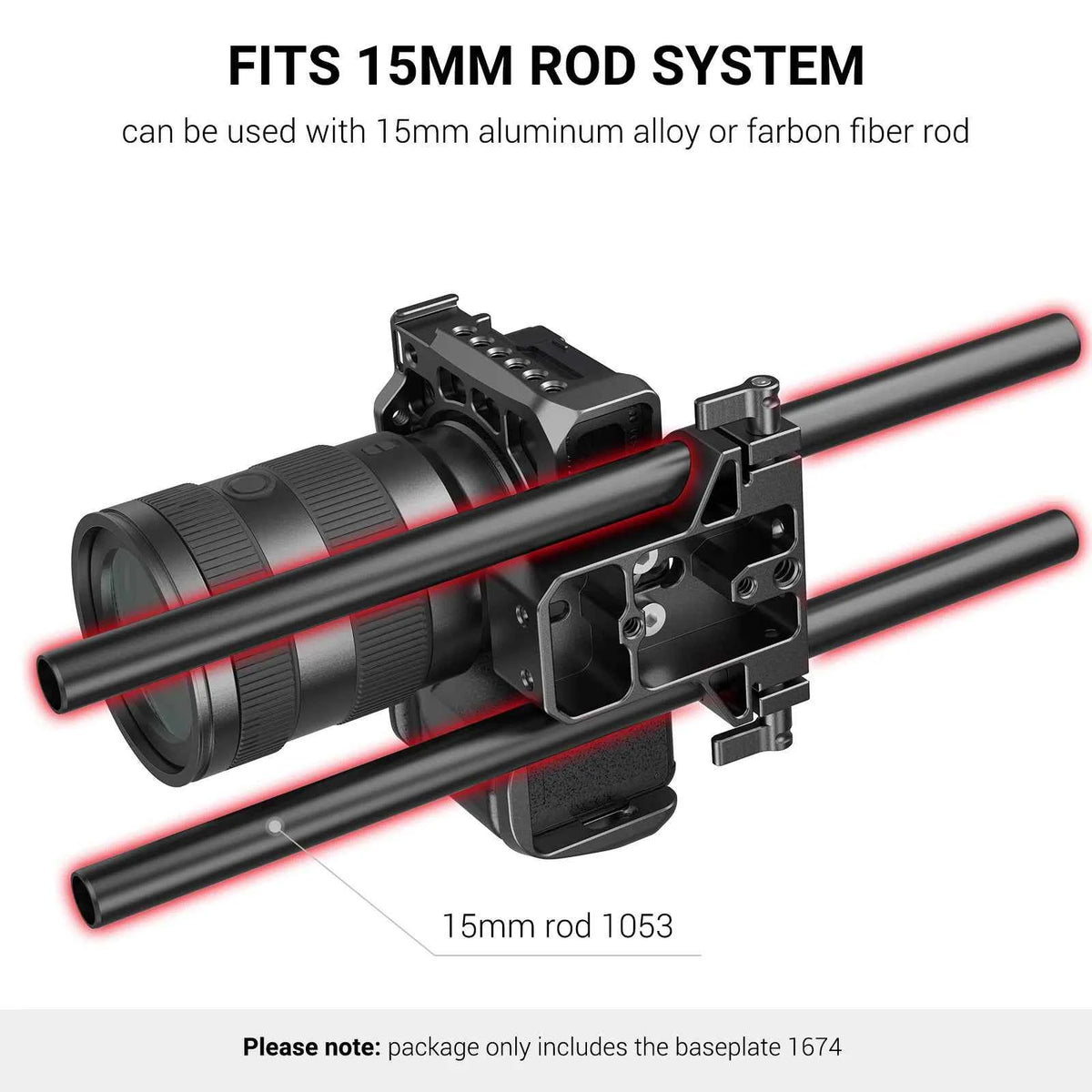 SmallRig 1674 Camera Baseplate with Dual 15mm Rod Clamp