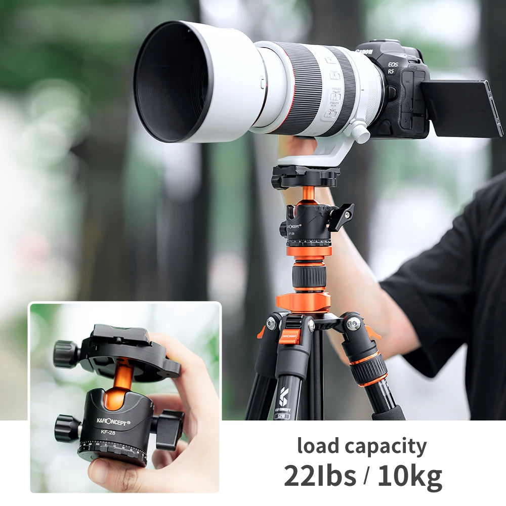 K&F Concept 80.7-Inch Aluminium Camera Tripod with 10kg Load Capacity - 360 bracket