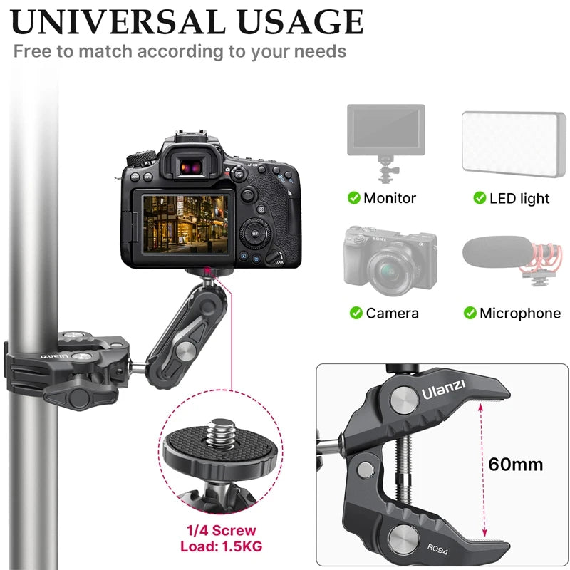 Ulanzi R094 Super Clamp with Double Ball Head Magic Arm