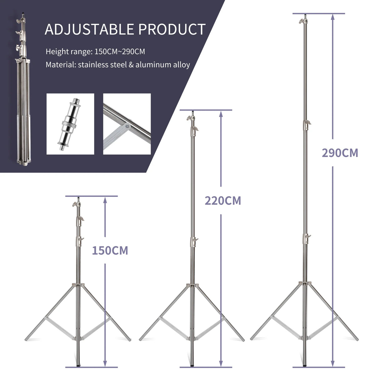 Heavy-Duty Stainless Steel Photography Light Stand