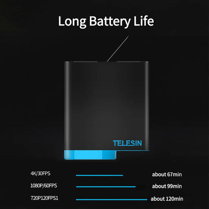 TELESIN 1220mAh Battery & 3-Slot Charger Kit for GoPro HERO 5-8 - 3 Battery