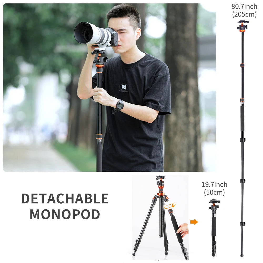 K&F Concept 80.7-Inch Aluminium Camera Tripod with 10kg Load Capacity