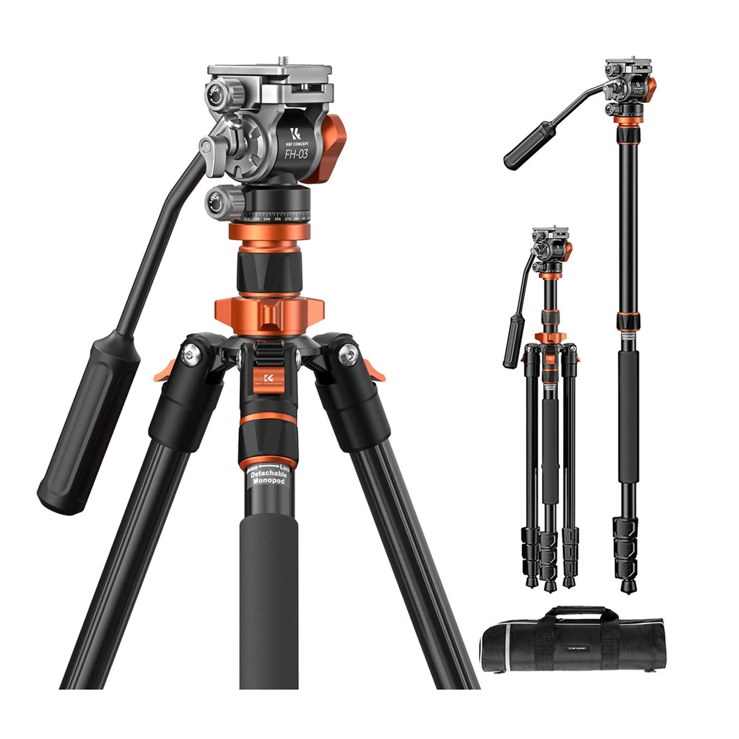 K&F Concept 83-Inch Aluminium Video Tripod with Fluid Head
