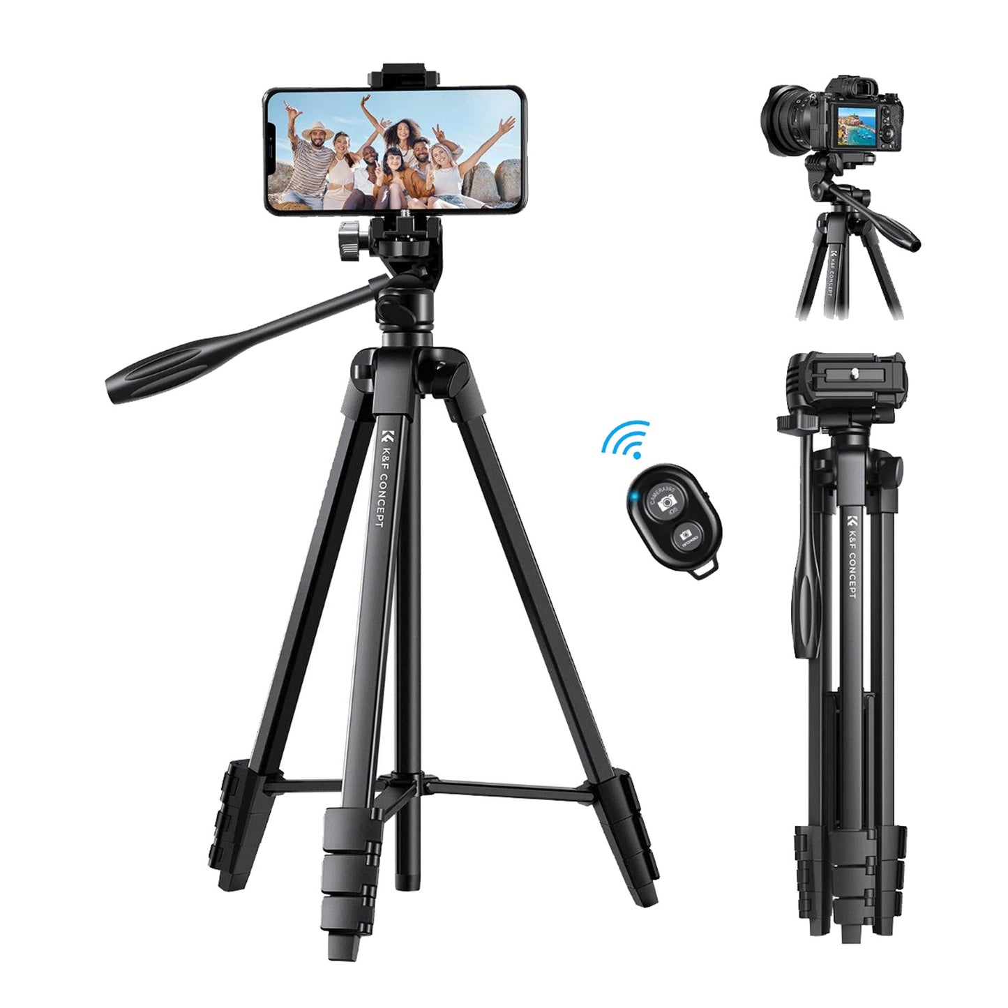 K&F Concept 59.4-Inch Aluminium Tripod with Phone Holder