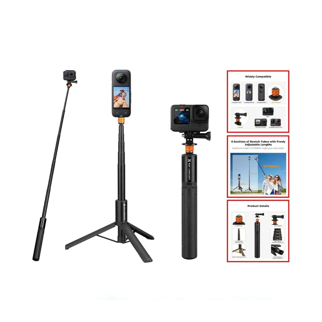 K&F 120cm Invisible Selfie Stick for Action Cameras