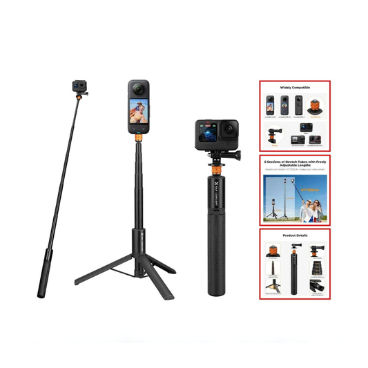 K&F 120cm Invisible Selfie Stick for Action Cameras
