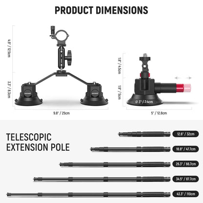 NEEWER Triple Suction Cup Car Mount Kit for Action Cameras
