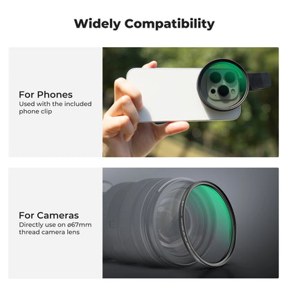 K&F 67mm Phone ND/CPL/Black Mist Filter Clip