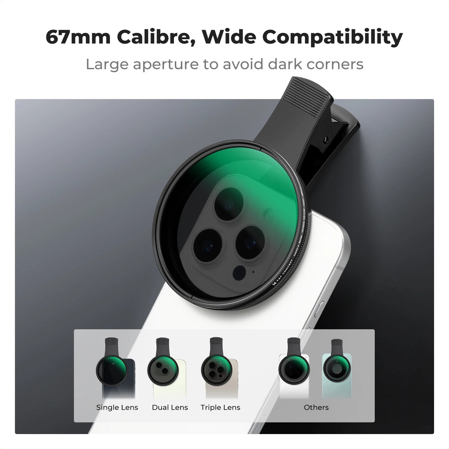 K&F 67mm Phone ND/CPL/Black Mist Filter Clip