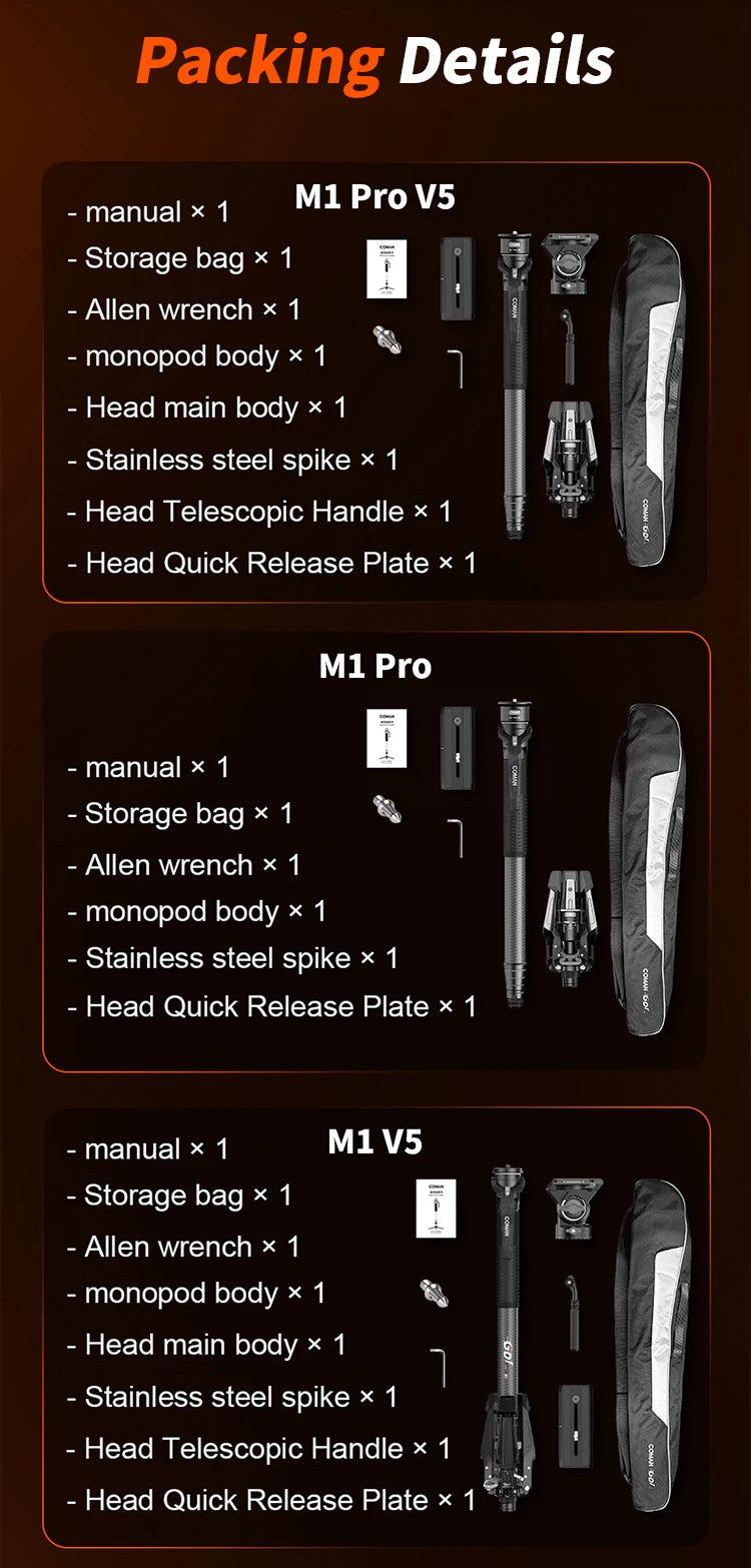 COMAN M1 Pro V5 Carbon Fibre Monopod Tripod