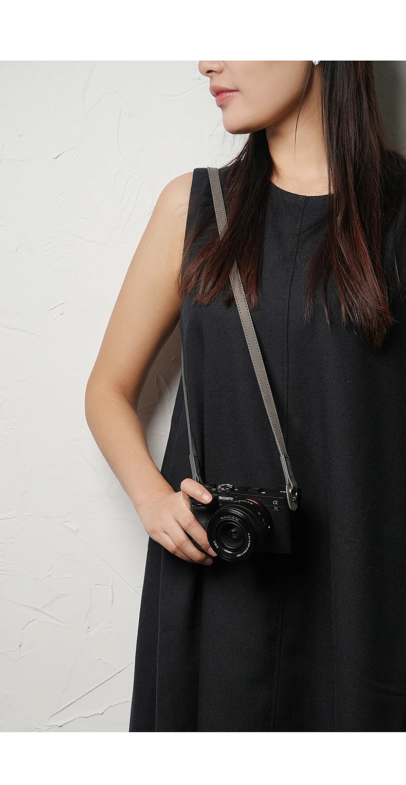 Camera Hub Essentials Genuine Leather Camera Shoulder Strap - Black red brown