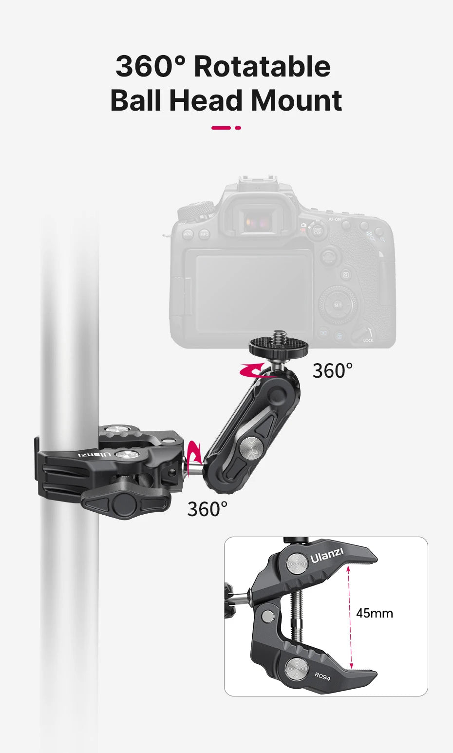 Ulanzi R094 Super Clamp with Double Ball Head Magic Arm