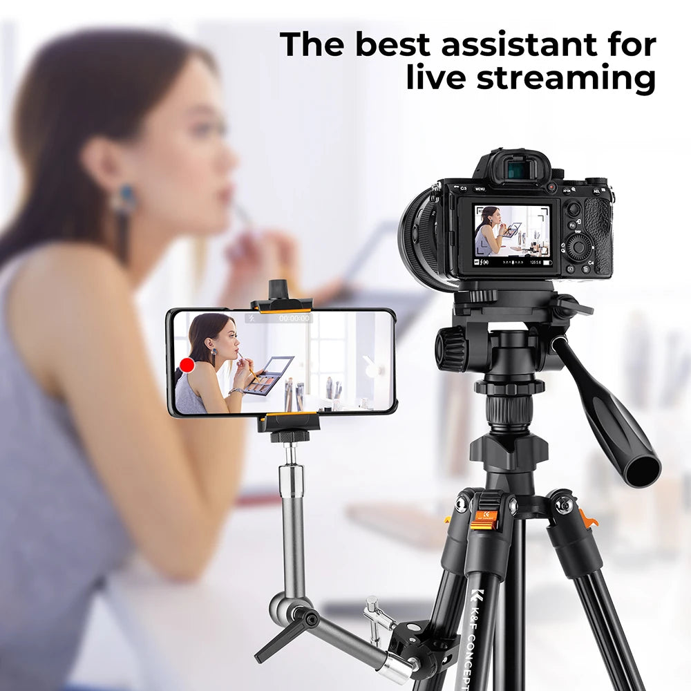 K&F 162cm Aluminium Video Tripod with Phone Holder