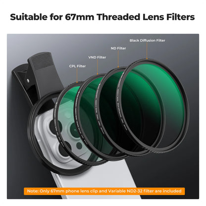 K&F 67mm Phone ND/CPL/Black Mist Filter Clip