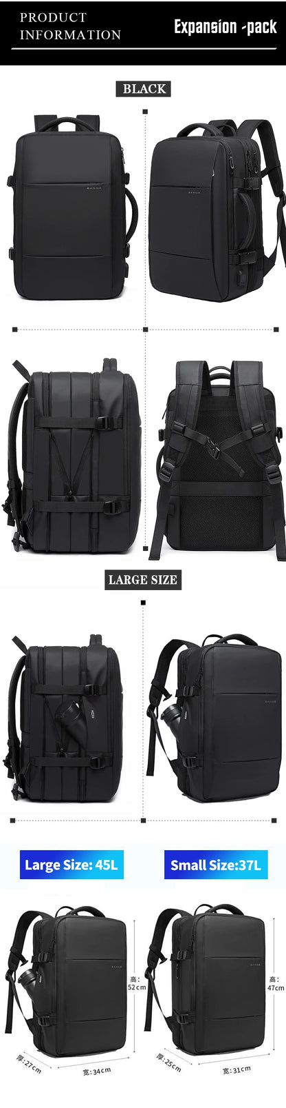 BANGE 17.3 Inch Expandable Travel Backpack with USB Port