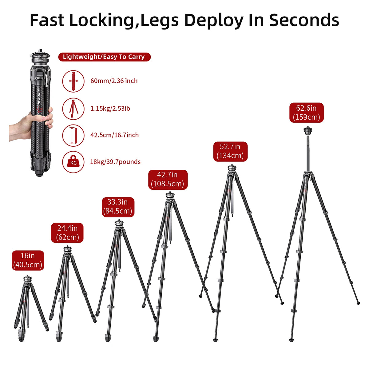 COMAN Zero F38 Carbon Fibre Travel Tripod
