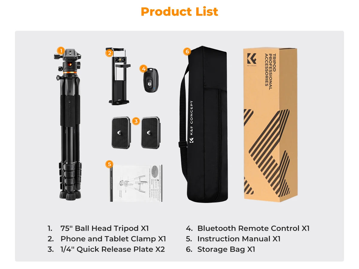 K&F 190cm Travel Camera Tripod with Phone Holder