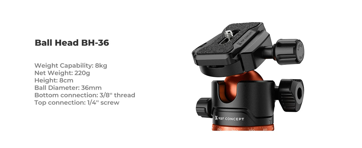 K&F 178cm Aluminium Travel Tripod with Ball Head