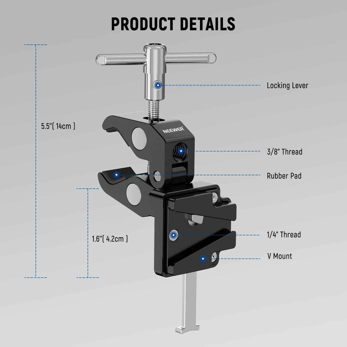 NEEWER Mini V-Mount Battery Plate with Super Crab Clamp