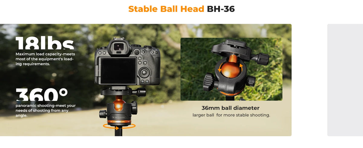 K&F S255A3 190cm Camera Tripod with Phone Clip and Remote