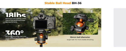 K&F S255A3 190cm Camera Tripod with Phone Clip and Remote
