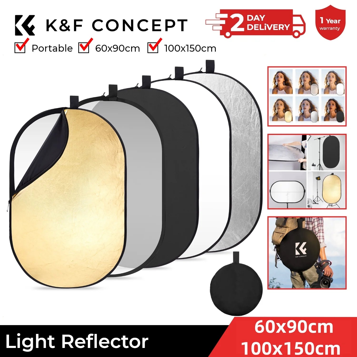 K&F Concept 5-in-1 Oval Photography Reflector