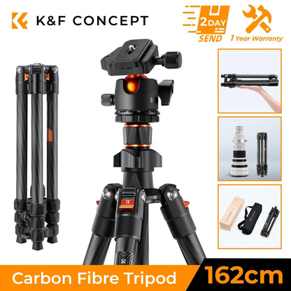 K&F Concept K254C2 Carbon Fibre Travel Tripod with 36mm Ball Head